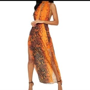 PrettyLittleThing Orange Snake Print Maxi Dress